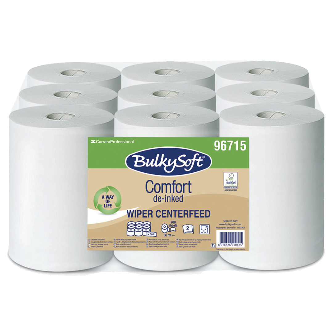 Ręcznik papierowy w rolce Bulkysoft DE-INKED 9 szt. 2 warstwy 60 m biały celuloza