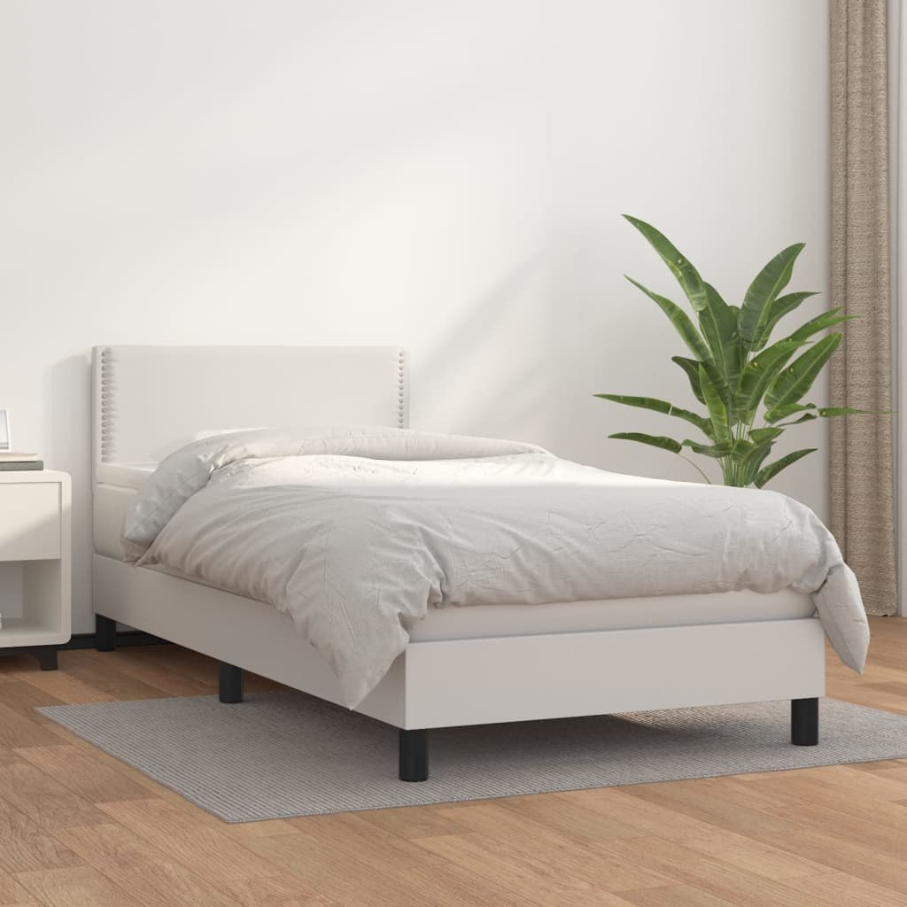 Lumarko Łóżko kontynentalne z materacem, białe, ekoskóra 100x200 cm