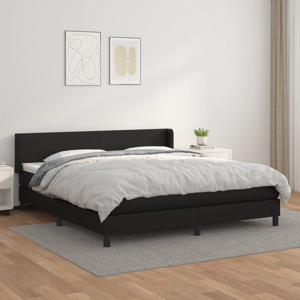 Lumarko Łóżko kontynentalne z materacem, czarne, ekoskóra 160x200 cm