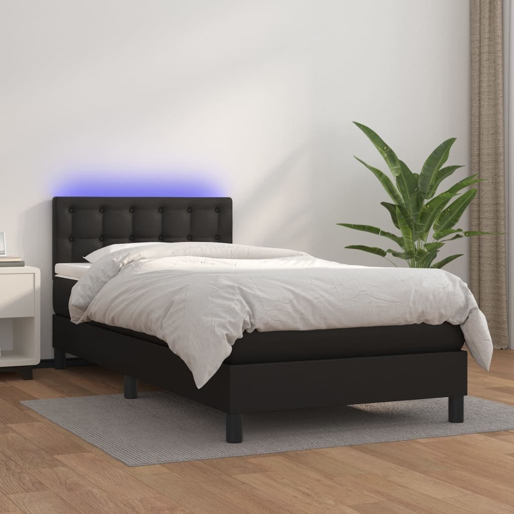 Lumarko Łóżko kontynentalne z materacem i LED czarna ekoskóra 100x200cm