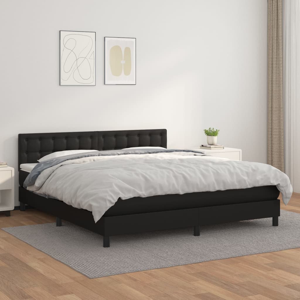 Lumarko Łóżko kontynentalne z materacem, czarne, ekoskóra 180x200 cm