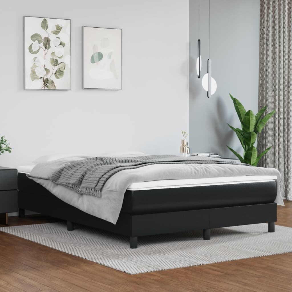 Lumarko Łóżko kontynentalne z materacem  czarne  ekoskóra 140x200 cm