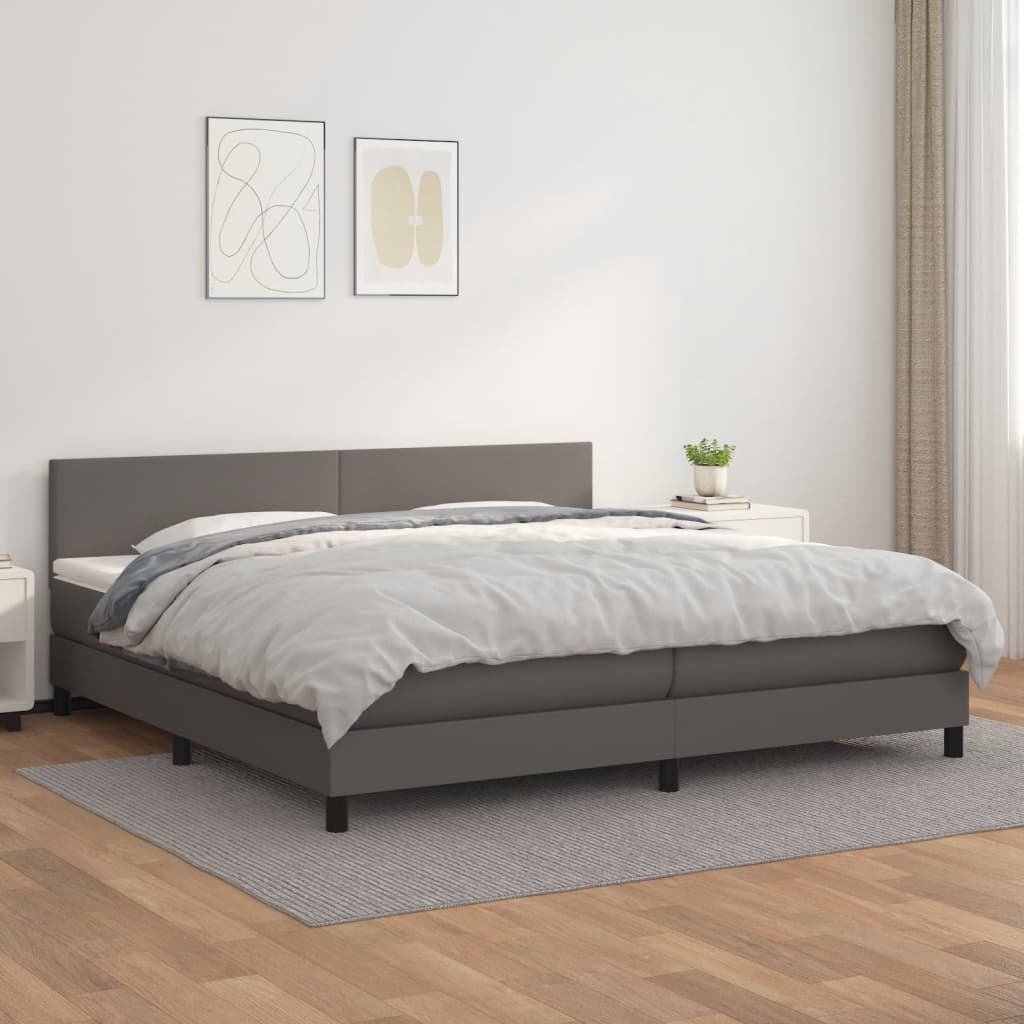 Lumarko Łóżko kontynentalne z materacem, szare, ekoskóra 200x200 cm