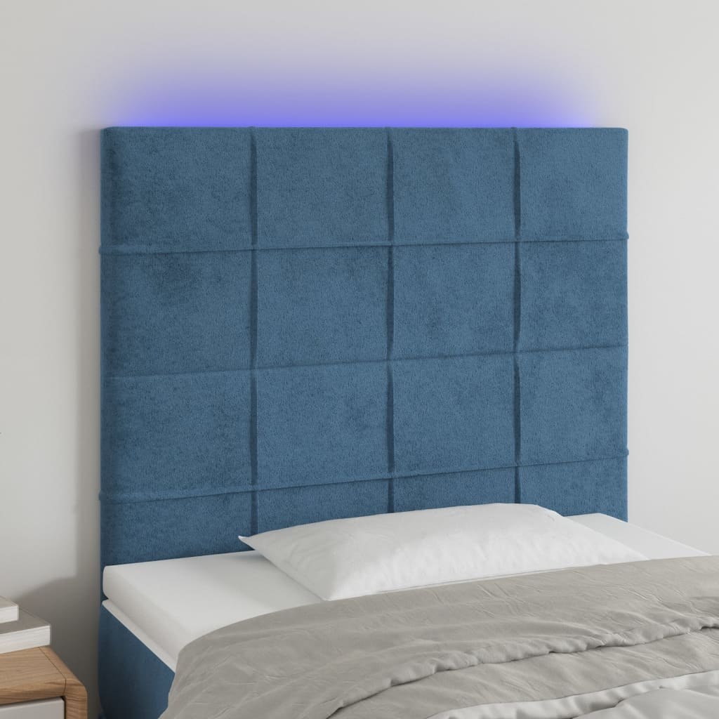 Lumarko Zagłówek do łóżka z LED, ciemnoniebieski, 100x5x118/128 cm