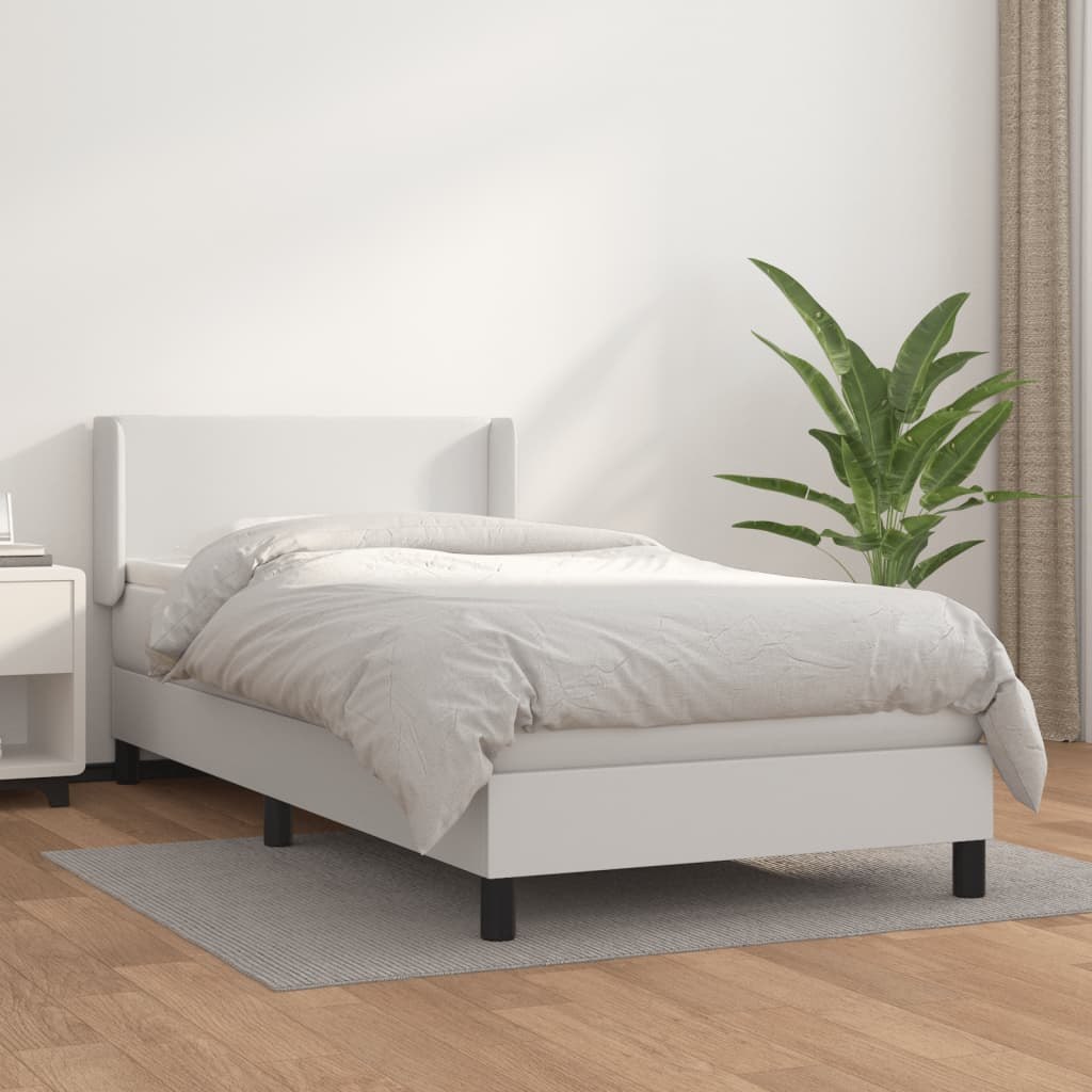 Łóżko kontynentalne z materacem, białe, ekoskóra 90x190 cm Lumarko!