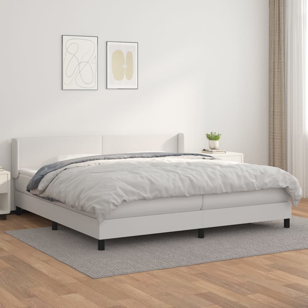 Lumarko Łóżko kontynentalne z materacem, białe, ekoskóra 200x200 cm