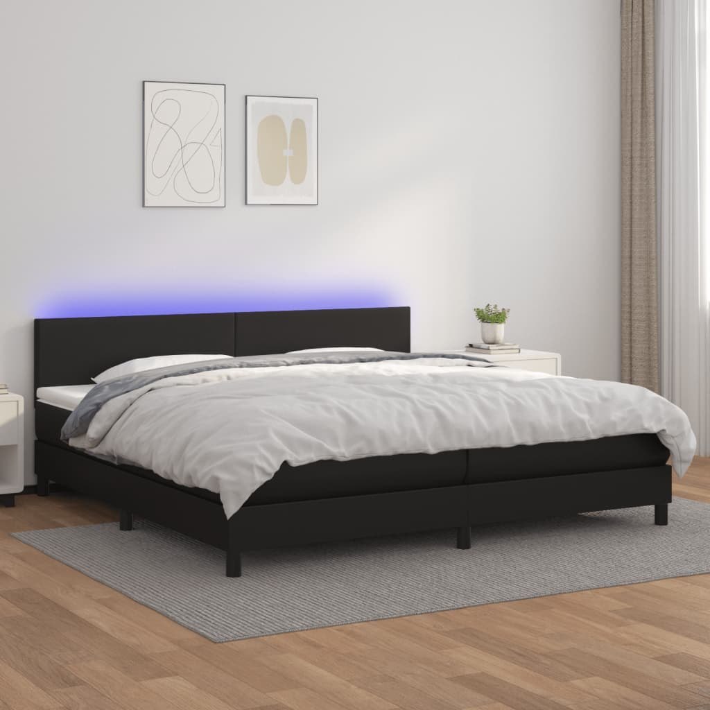 Lumarko Łóżko kontynentalne z materacem i LED czarna ekoskóra 200x200cm