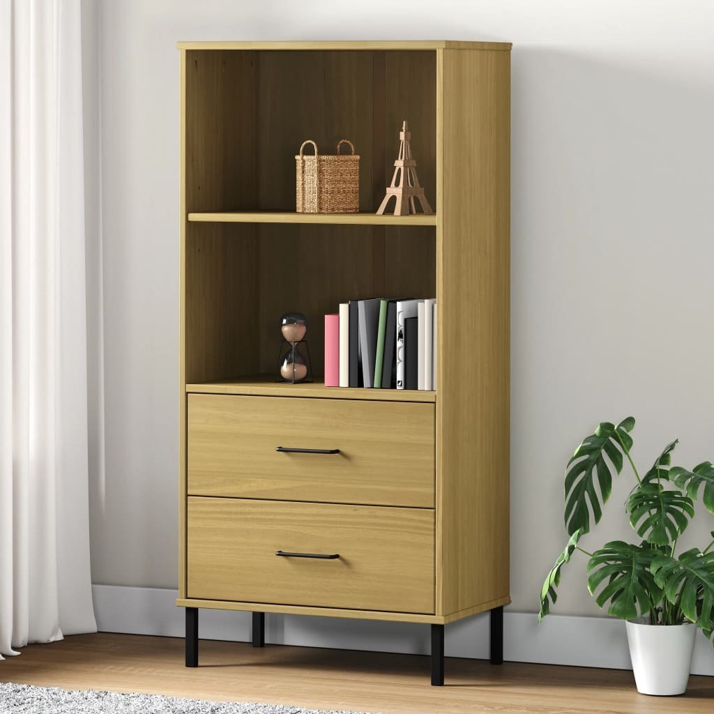 vidaXL Regał OSLO z 2 szufladami, brązowy, 60x35x128,5 cm, lite drewno