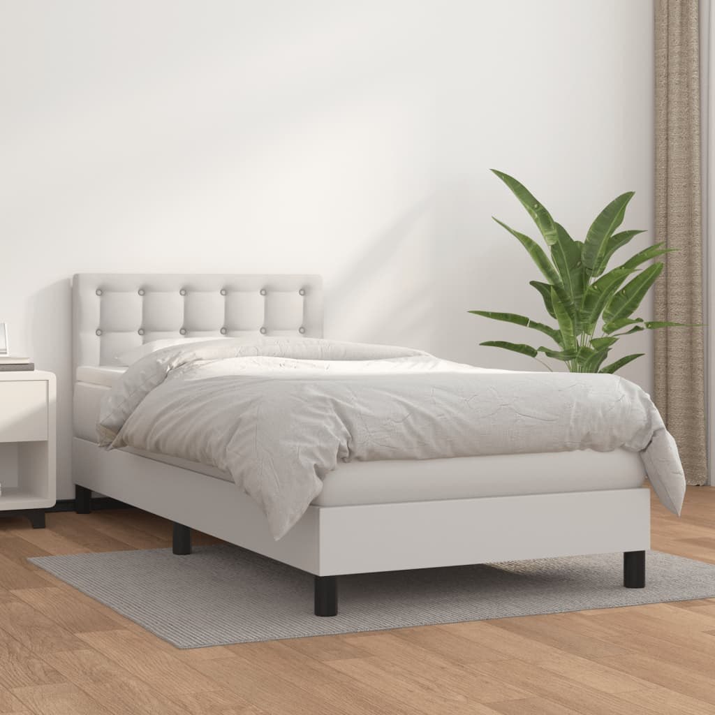 Łóżko kontynentalne z materacem, białe, ekoskóra 90x190 cm Lumarko!