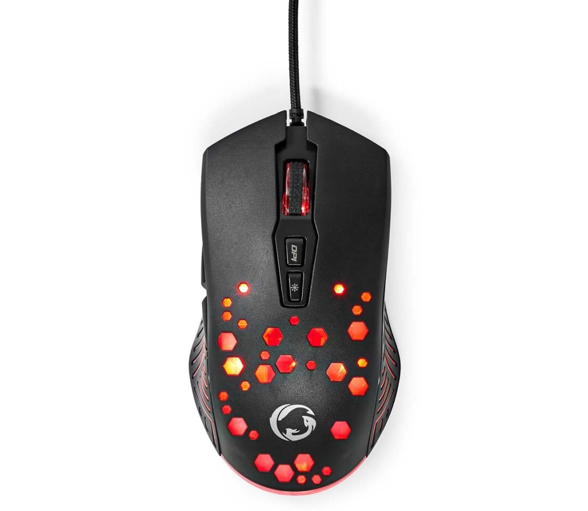 Nedis GMWD410BK- LED Mysz gamingowa 800/1200/2400/3200/4800/7200 DPI 7 przycisków czarna