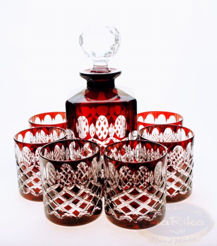 Rubinowy zestaw karafka i szklanki do whisky Krata Oliwka