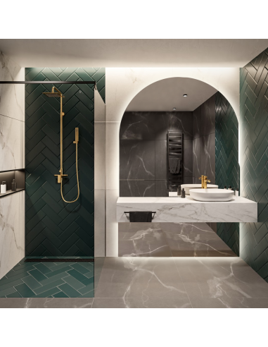 Lustro łazienkowe półowalne w dwóch częściach z podświetleniem - FRANK LED, Wymiar: 60x180