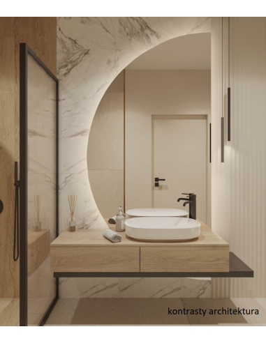 Lustro łazienkowe połówka koła ze ścięciem z podświetleniem - HELENA LED ŚCIĘTY DÓŁ, Połówka koła: 100x50