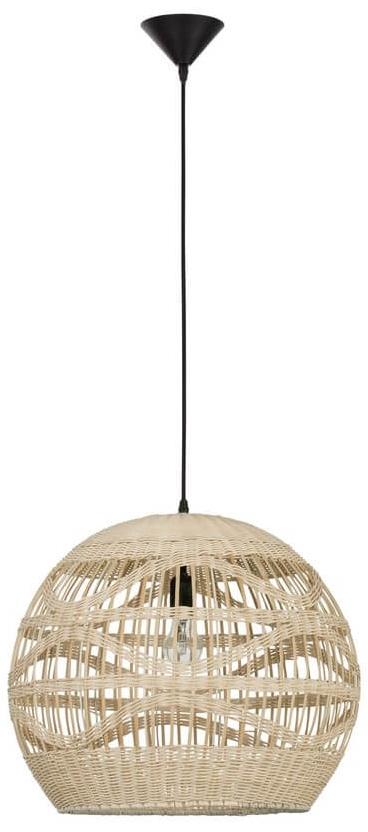 Kulista lampa wisząca LE42946 z rattanu beżowa czarna