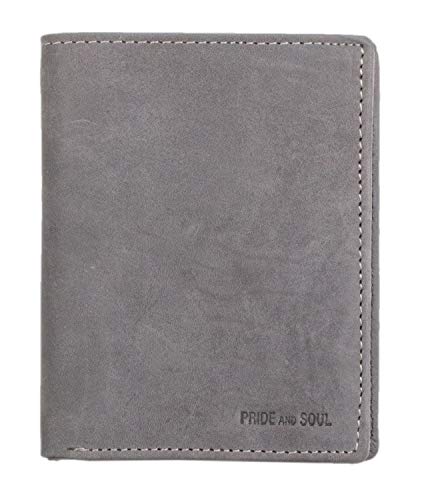 Pride & Soul Unisex – portfel dla dorosłych, damski i męski z RFID z prawdziwej skóry, portmonetka na 7 kart EC, monety i banknoty, akcesoria podróżne, portfel, szary, 12 x 9,5 x 2,5 cm