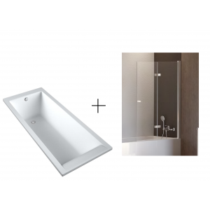 CALDO DPL531WL + DS-0035 CALDO SCHEDPOL Wanna akrylowa SLIM w technologii STANDARDOWEJ, laminowana 150x70x37cm + Parawan wannowy CALDO 100X140 uchylne szkło czyste 6mm z powłoką PRAWY