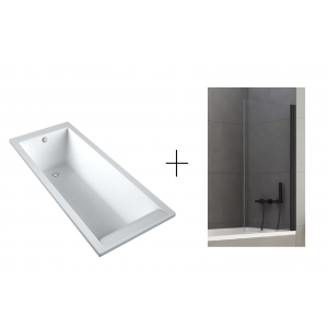 CALDO DPL534WL + DS-0036 SCHEDPOL Wanna akrylowa SLIM 170x75 + Parawan wannowy CALDO BLACK 70X140 skrzydło pojedyncze uchylne szkło czyste 6mm z powłoką