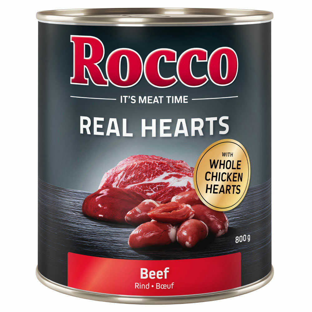 Rocco 10 + 2 gratis! 12 x 800 g Real Hearts Wołowina z całymi sercami kurczaka