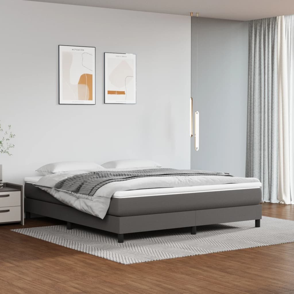 Łóżko kontynentalne z materacem, szare, ekoskóra 180x200 cm Lumarko!