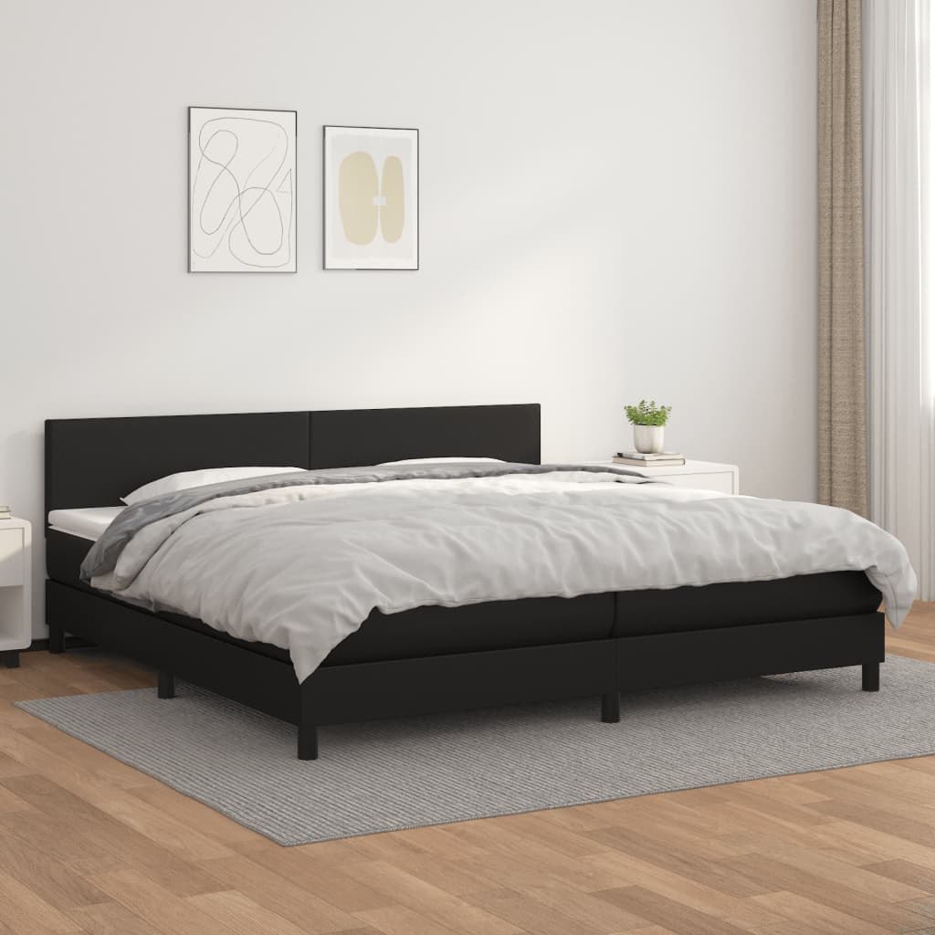 Lumarko Łóżko kontynentalne z materacem, czarne, ekoskóra 200x200 cm