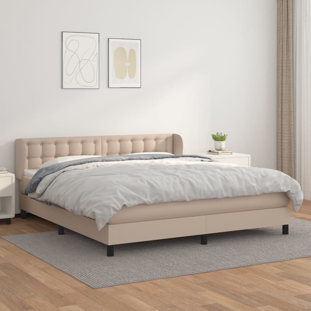 Lumarko Łóżko kontynentalne z materacem, cappuccino ekoskóra 180x200 cm