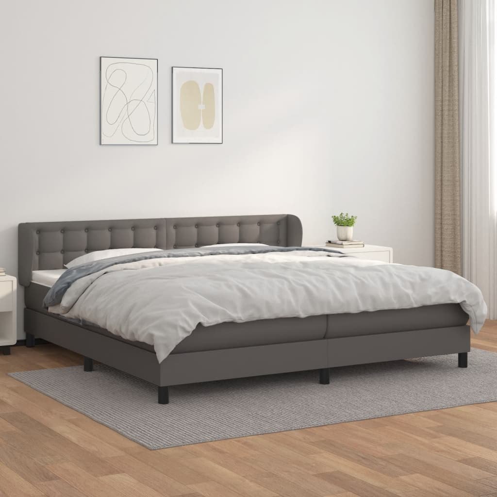 Lumarko Łóżko kontynentalne z materacem, szare, ekoskóra 200x200 cm