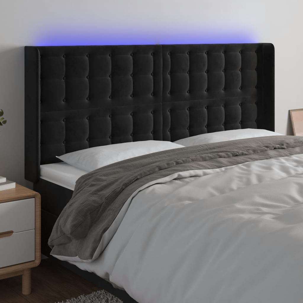 Lumarko Zagłówek do łóżka z LED, czarny, 203x16x118/128 cm, aksamit