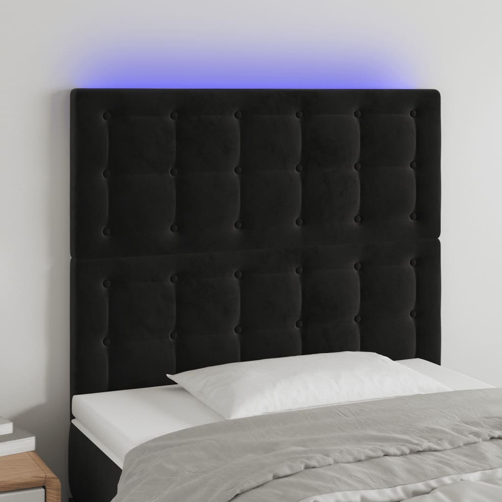 Lumarko Zagłówek do łóżka z LED, czarny, 100x5x118/128 cm, aksamit