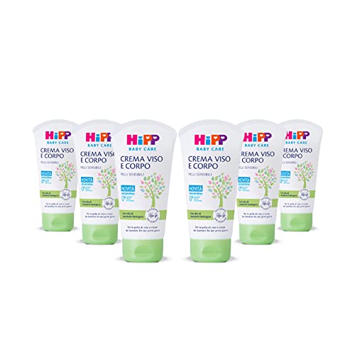 HiPP Baby Care - krem nawilżający do twarzy i ciała dla dzieci i niemowląt, do skóry wrażliwej, z organicznym olejem migdałowym, 6 sztuk po 75 ml