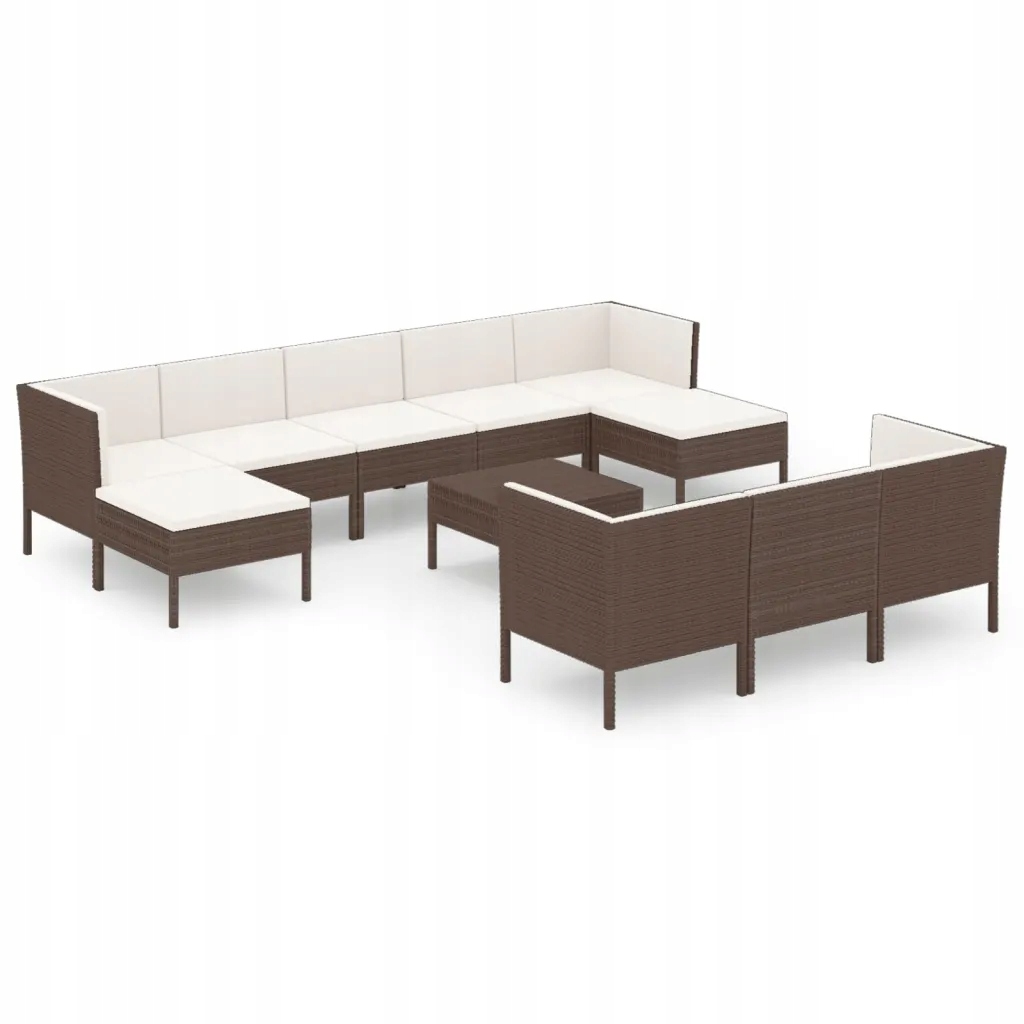 vidaXL 11-cz zestaw wypoczynkowy do ogrodu poduszki rattan PE brąz 3094583