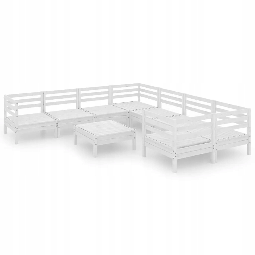 vidaXL 9-cz zestaw wypoczynkowy do ogrodu biały drewno sosnowe 3083250