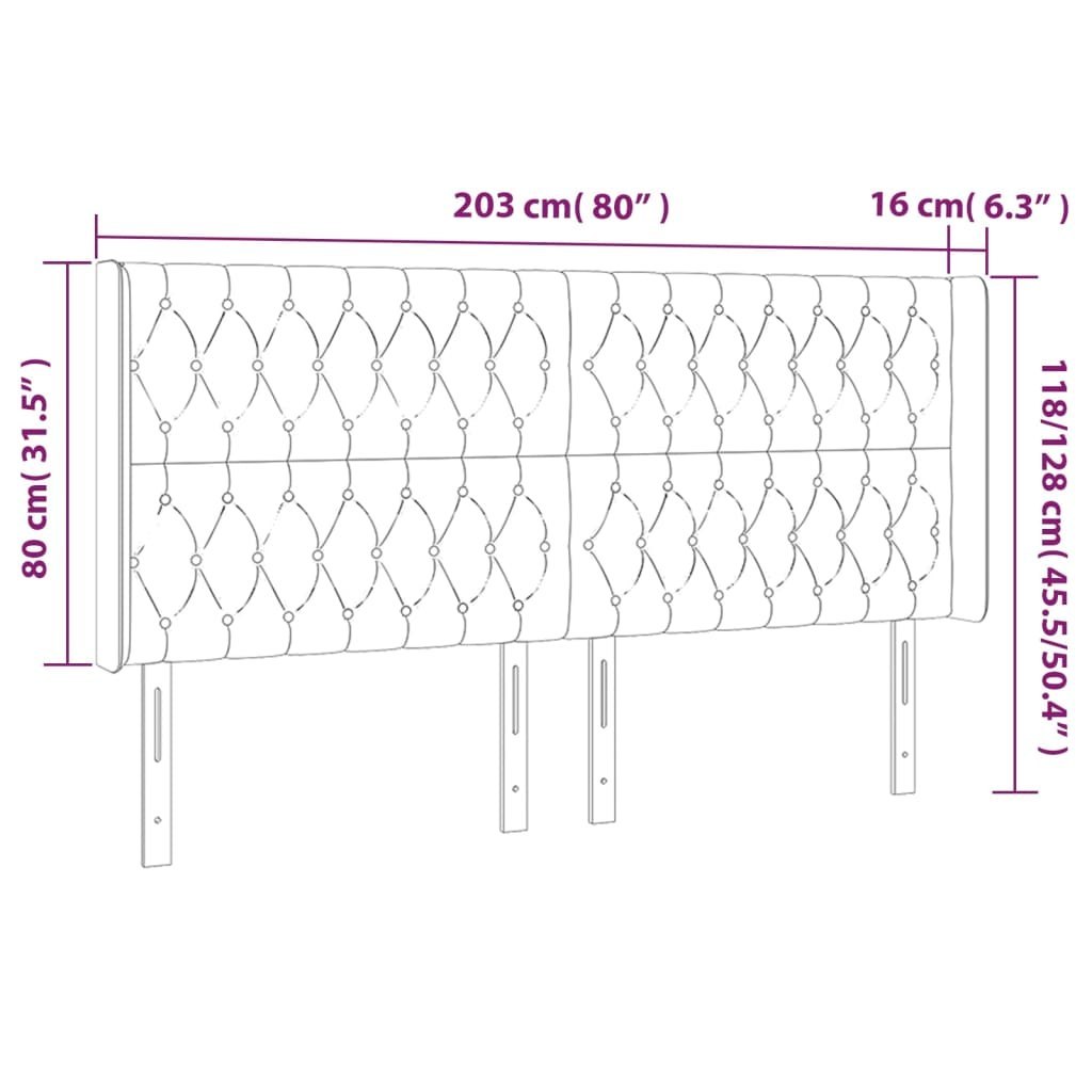 Lumarko Zagłówek do łóżka z LED, jasnoszary, 203x16x118/128 cm, aksamit