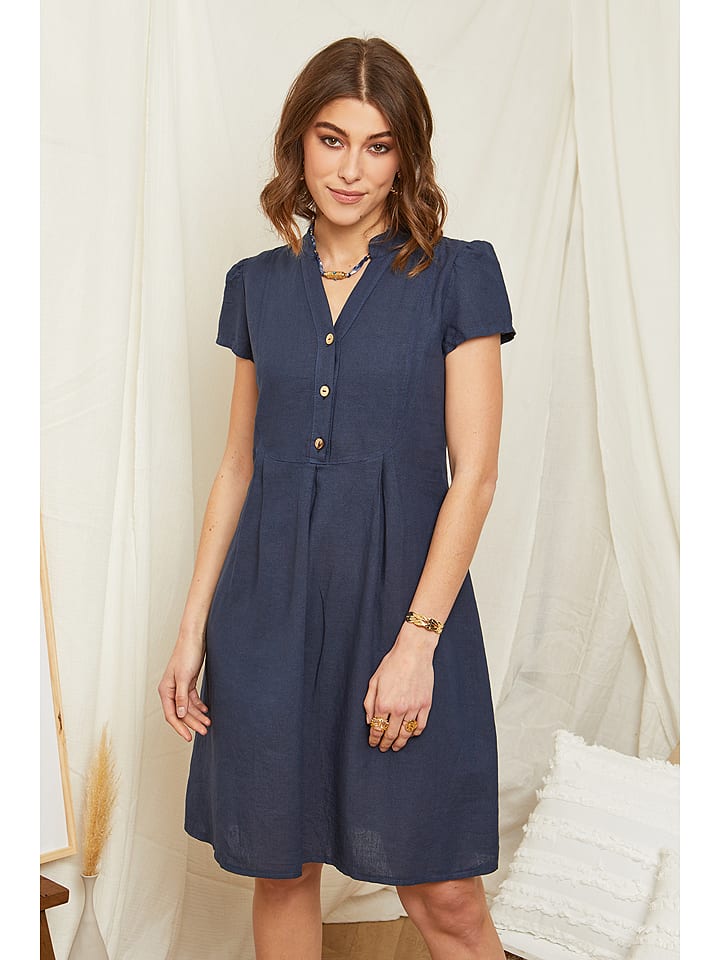 Rodier Lin Lniana sukienka w kolorze granatowym