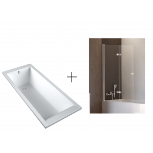 CALDO DPL531WL + DS-0034 CALDO SCHEDPOL Wanna akrylowa SLIM w technologii STANDARDOWEJ, laminowana 150x70x37cm +  Parawan wannowy CALDO 100X140 uchylne szkło czyste 6mm z powłoką LEWY