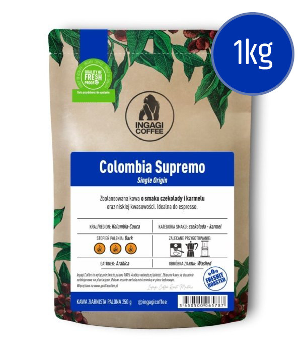 Kawa ziarnista Ingagi Coffee Colombia Supremo 1kg