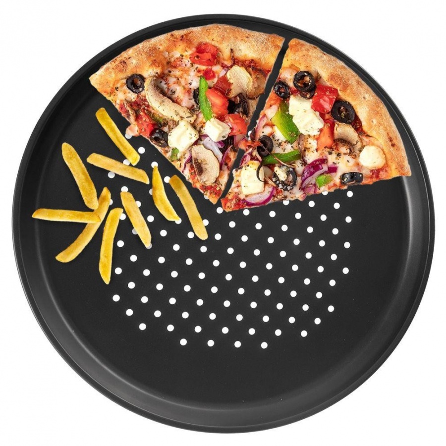 Forma do pizzy perforowana blacha z powłoką teflonową czarna 32 cm kod: O-127031 + Sprawdź na SuperWnetrze.pl
