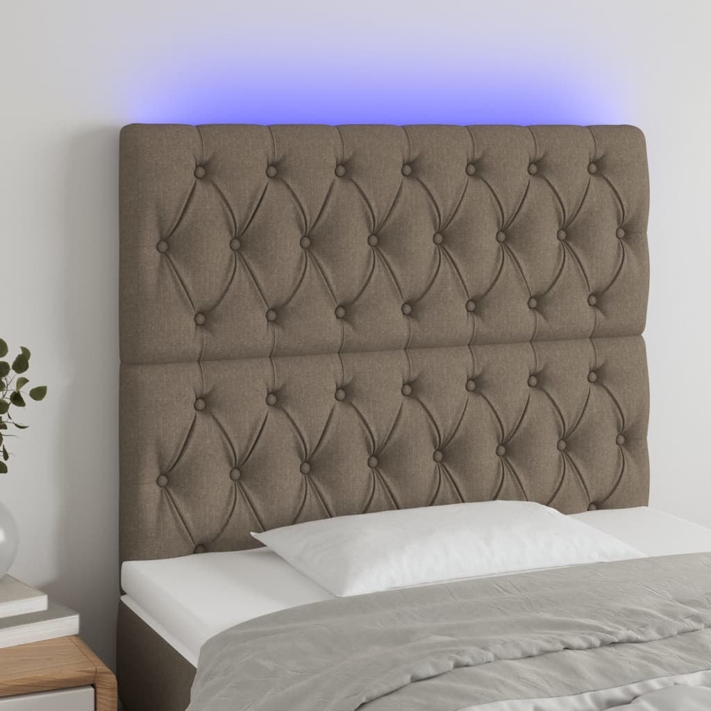 Lumarko Zagłówek do łóżka z LED, taupe, 100x7x118/128 cm, tkanina