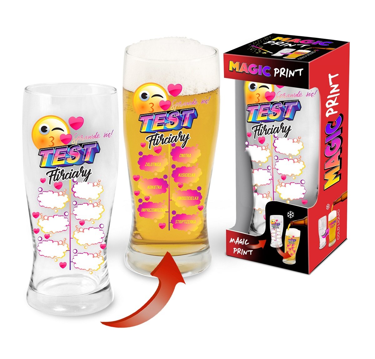 Szklanka do piwa DEPOT Magic Print Test flirciary, 500 ml
