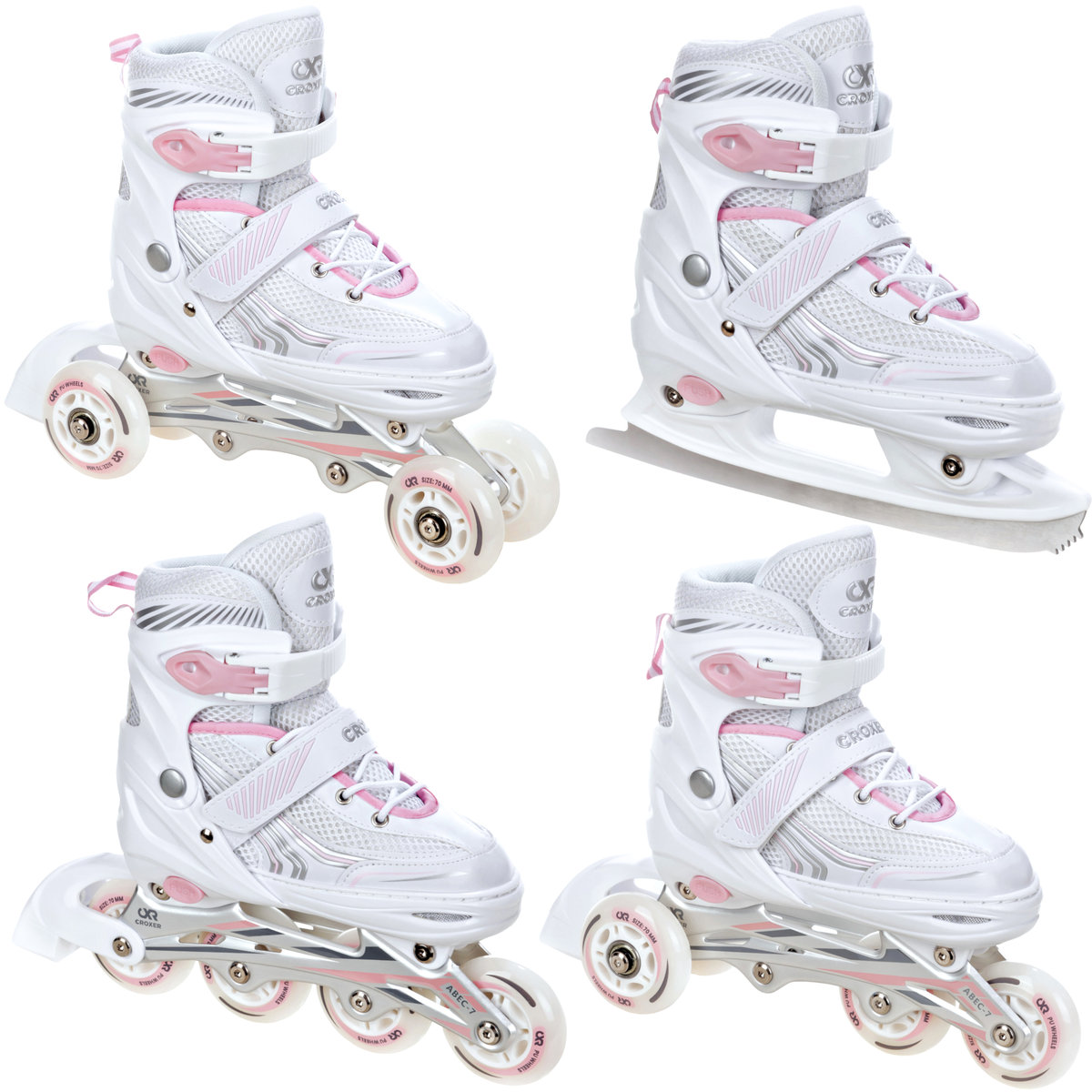 Rolki Łyżwy 4w1 Croxer Optima White/Pink 31-34