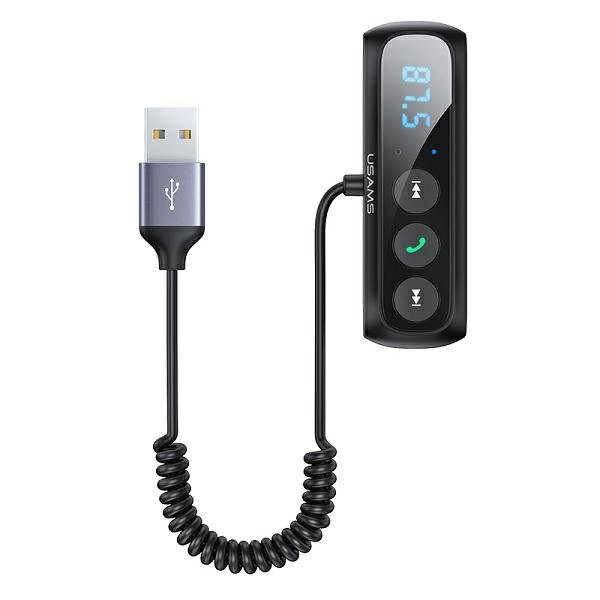 USAMS Adapter audio Bluetooth 5.0 zestaw głośnomówiący + transmiter FM czarny/black SJ503JSQ01 (US-SJ503)