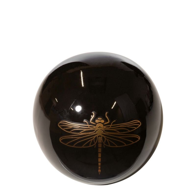 Czarna kula dekoracyjna ze złotym nadrukiem ważki