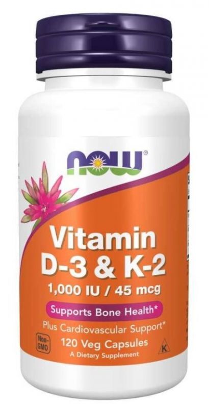 Now Foods Witamina D-3 & K2 1.000IU/45mcg 120veg kaps - suplement diety USA