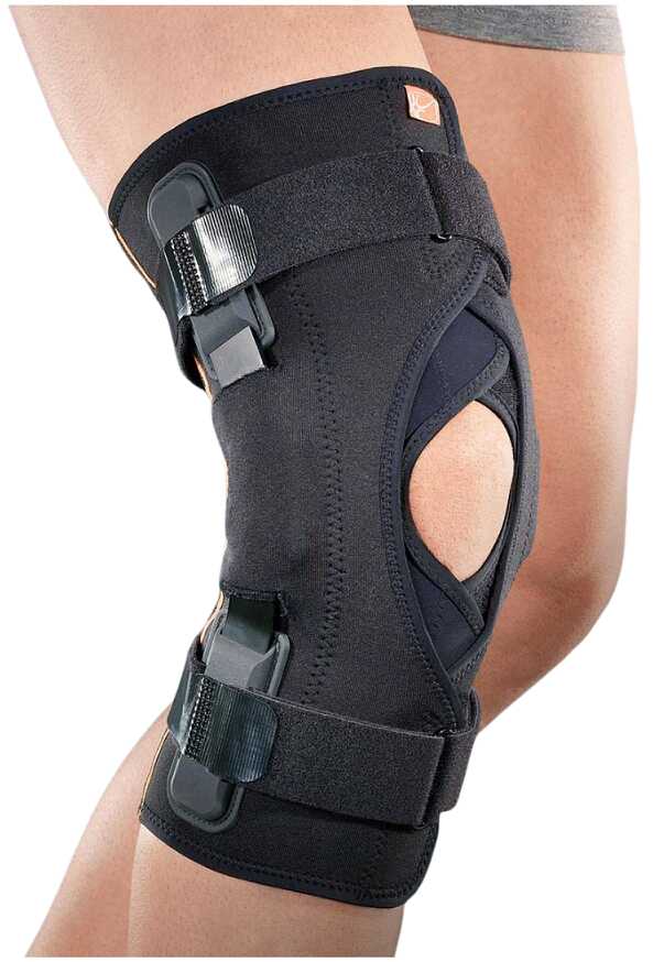 Orteza kolana z policentrycznymi szynami i stabilizacją rzepki - otwarta konstrukcja, anatomiczne wyprofilowanie, oddychający materiał AirX - Orthoser