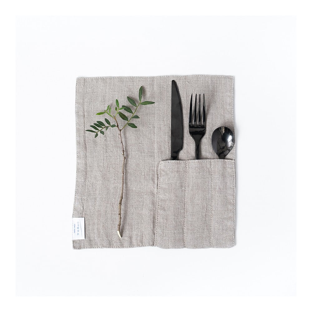 Zestaw 2 beżowych lnianych kieszonek na sztućce Linen Tales
