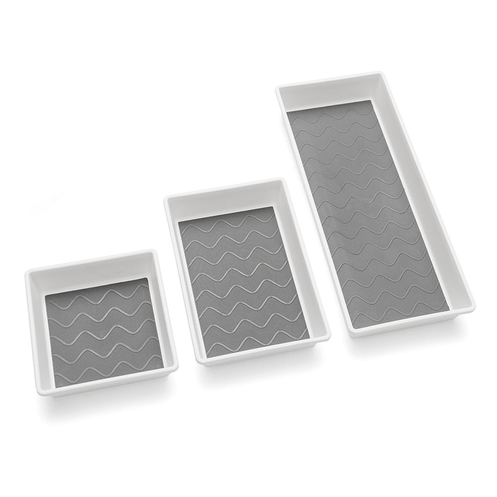Zestaw 3 szaro-białych antypoślizgowych przegródek Addis