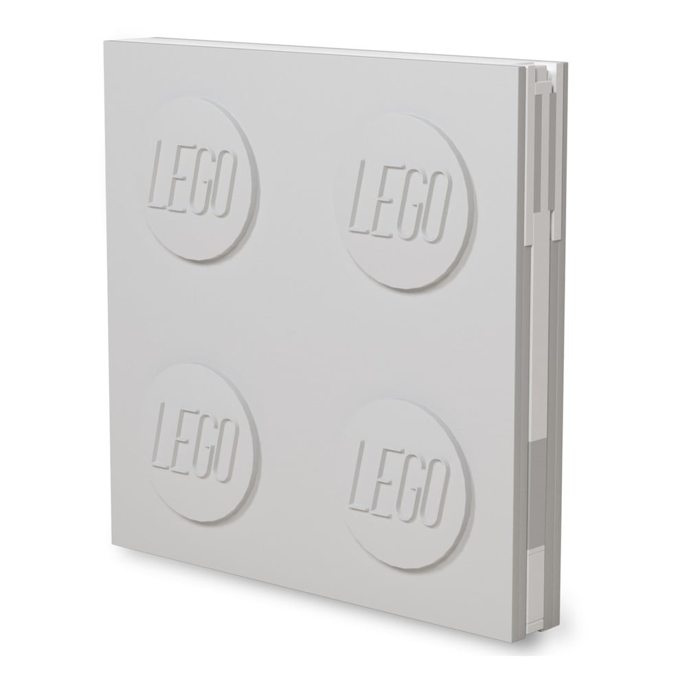Jasnoszary kwadratowy notatnik z długopisem żelowym LEGO®, 15,9x15,9 cm