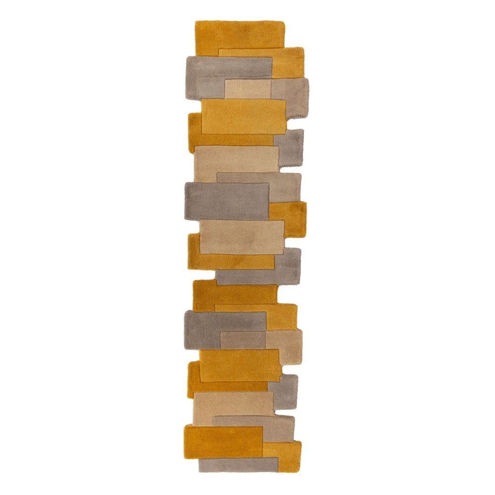 Żółto-beżowy wełniany chodnik Flair Rugs Collage, 60x230 cm