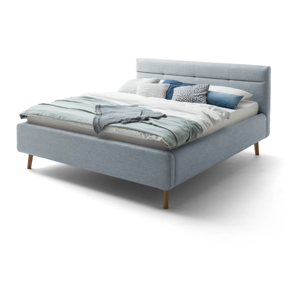 Niebieskie tapicerowane łóżko dwuosobowe ze schowkiem i stelażem 160x200 cm Lotte – Meise Möbel