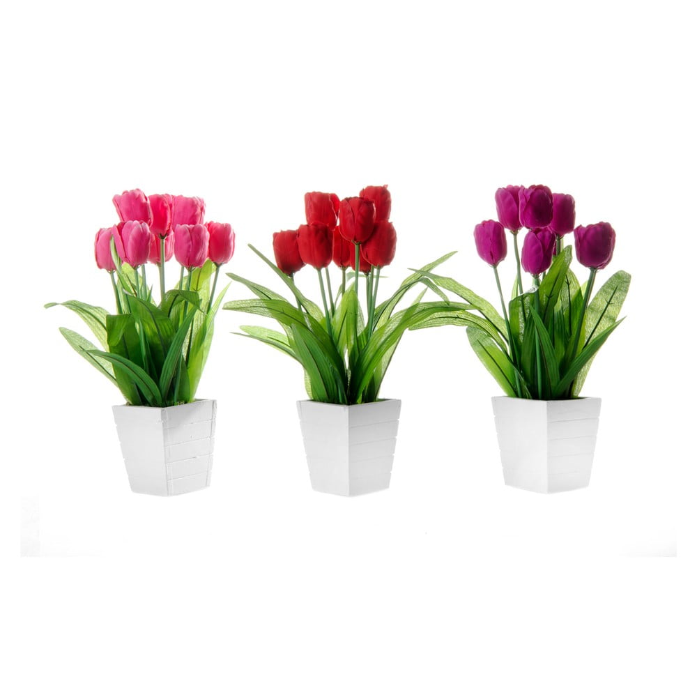 Zestaw 3 kwiatków dekoracyjnych w doniczkach Unimasa Tulip