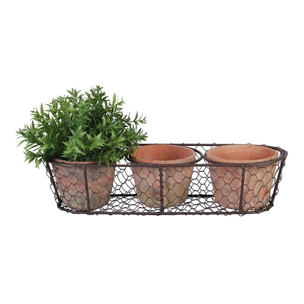 Zestaw 3 terakotowych doniczek w koszyczku Esschert Design